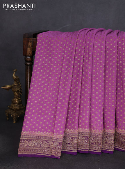 Banarasi georgette saree lavender and violet with allover thread & zari woven buttas and woven border