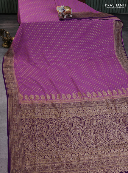 Banarasi georgette saree lavender and violet with allover thread & zari woven buttas and woven border