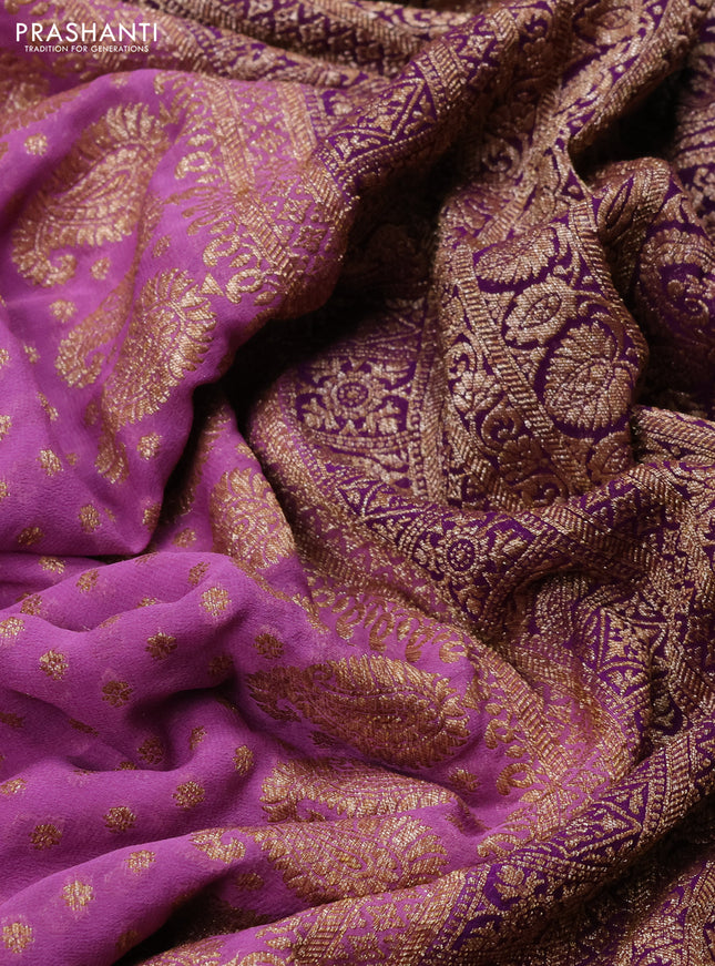 Banarasi georgette saree lavender and violet with allover thread & zari woven buttas and woven border