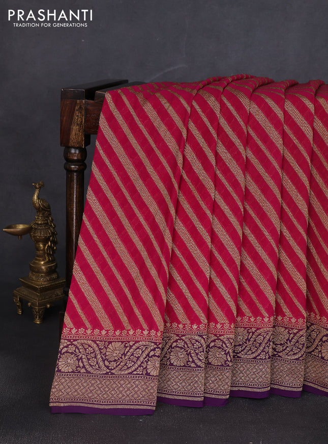 Banarasi georgette saree pink and purple with allover thread & zari woven leheriya pattern and woven border