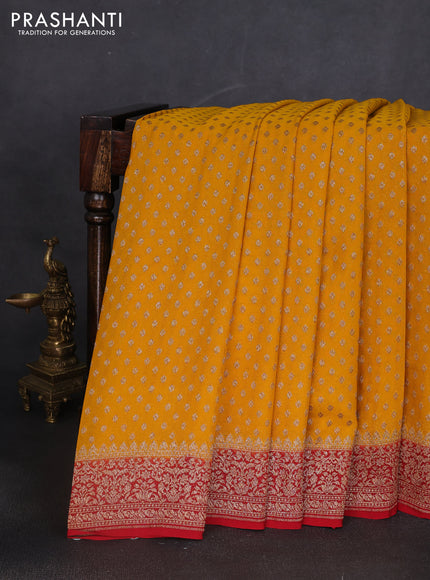 Banarasi georgette saree mango yellow and red with allover thread & zari woven leheriya pattern and woven border
