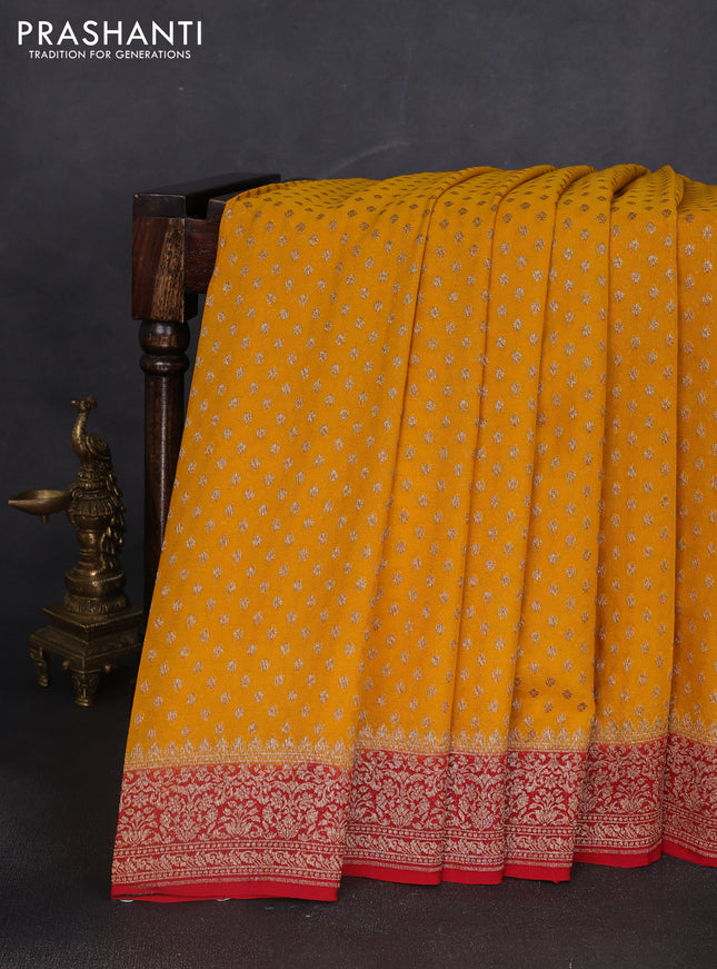 Banarasi georgette saree mango yellow and red with allover thread & zari woven leheriya pattern and woven border