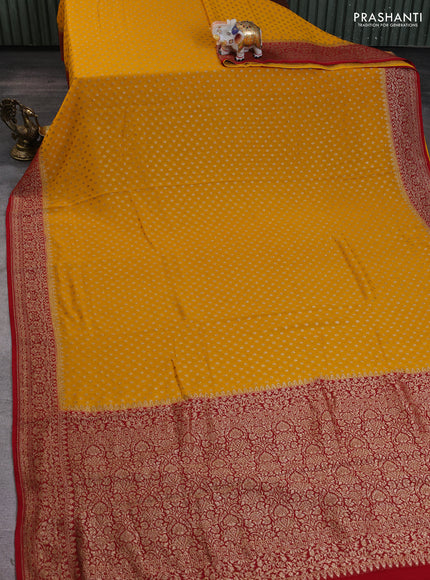 Banarasi georgette saree mango yellow and red with allover thread & zari woven leheriya pattern and woven border