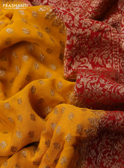 Banarasi georgette saree mango yellow and red with allover thread & zari woven leheriya pattern and woven border
