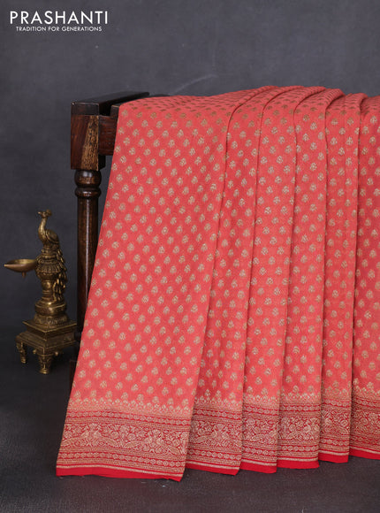 Banarasi georgette saree peach shade and red with allover thread & zari woven buttas and woven border