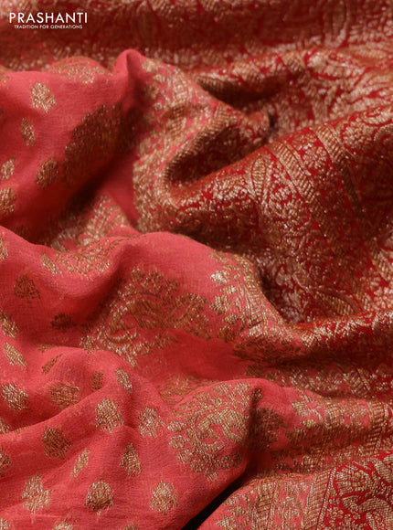 Banarasi georgette saree peach shade and red with allover thread & zari woven buttas and woven border