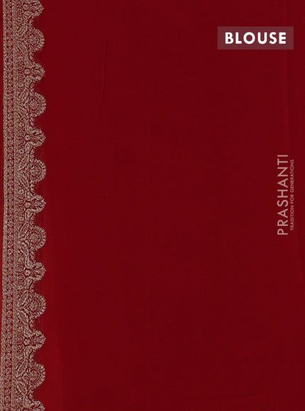 Banarasi georgette saree peach shade and red with allover thread & zari woven buttas and woven border