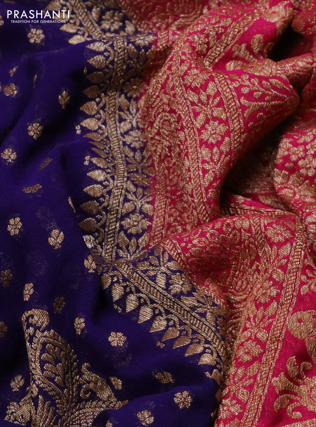 Banarasi georgette saree dark blue and pink with allover thread & zari woven buttas and woven border