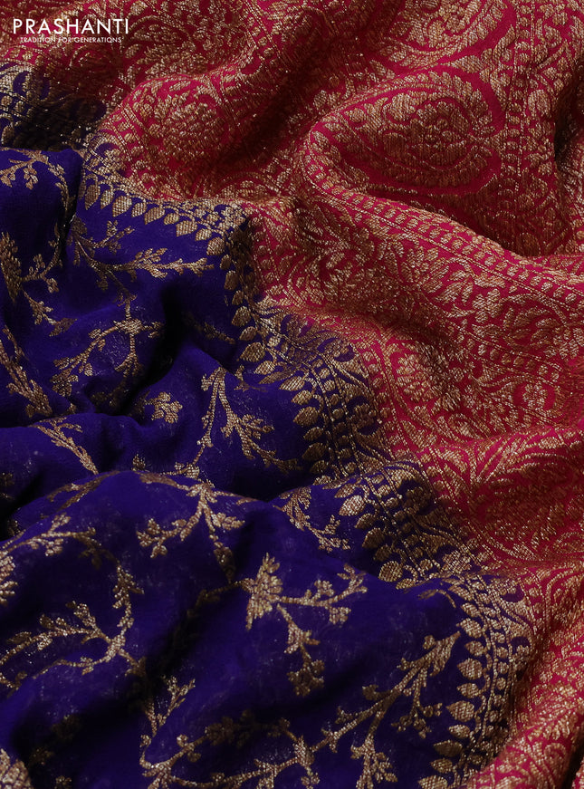 Banarasi georgette saree blue and pink with allover thread & zari weaves and woven border
