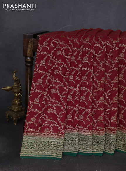 Banarasi georgette saree red and green with allover thread & zari weaves and woven border