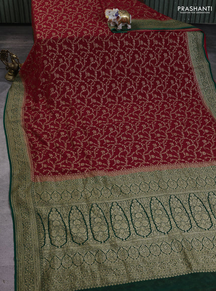 Banarasi georgette saree red and green with allover thread & zari weaves and woven border