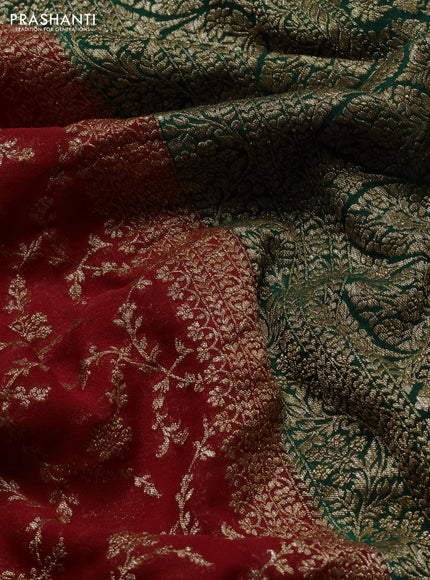 Banarasi georgette saree red and green with allover thread & zari weaves and woven border