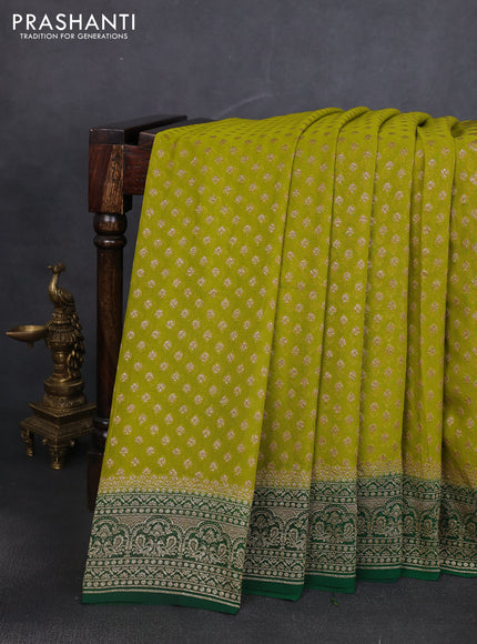 Banarasi georgette saree lime green and green with allover thread & zari weaves and woven border