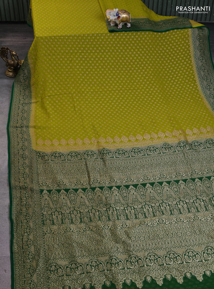 Banarasi georgette saree lime green and green with allover thread & zari weaves and woven border