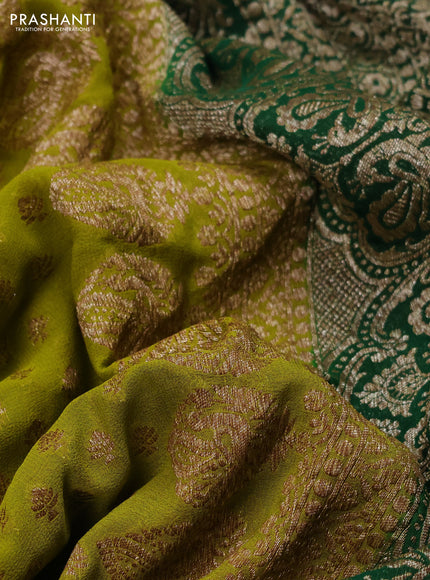 Banarasi georgette saree lime green and green with allover thread & zari weaves and woven border