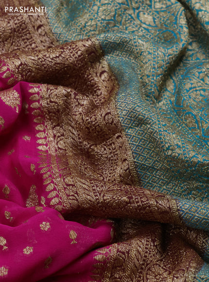 Banarasi georgette saree rani pink and teal green with allover thread & zari woven buttas and long woven border