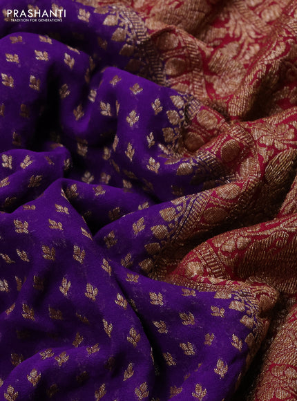Banarasi georgette saree violet and pink orange with allover thread & zari woven buttas and long woven border