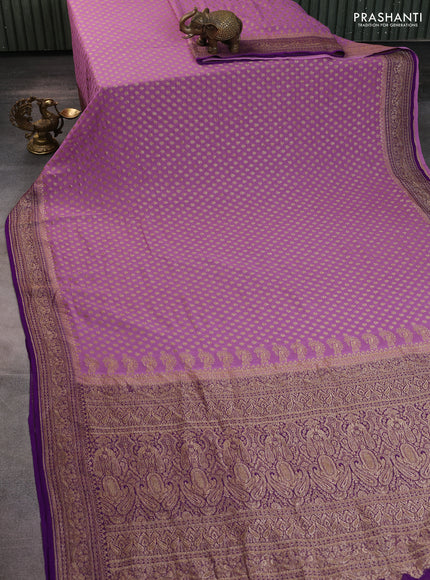 Banarasi georgette saree lavender and purple with allover thread & zari woven buttas and woven border
