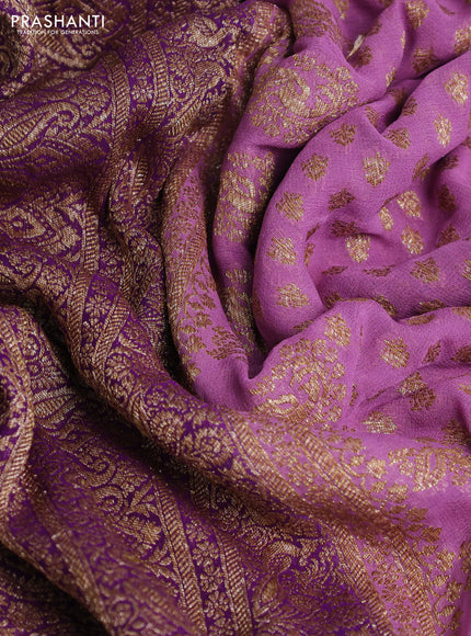Banarasi georgette saree lavender and purple with allover thread & zari woven buttas and woven border