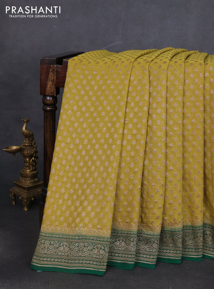 Banarasi georgette saree lime green shade and green with allover thread & zari woven buttas and woven border