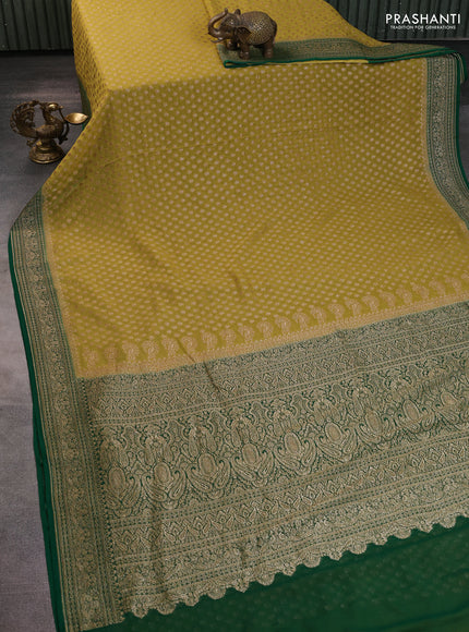 Banarasi georgette saree lime green shade and green with allover thread & zari woven buttas and woven border