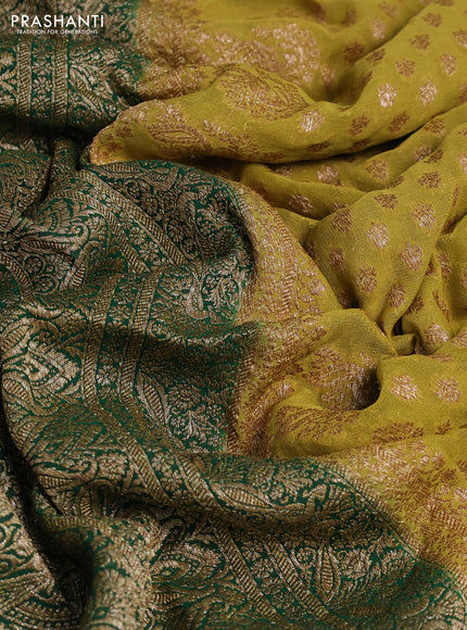 Banarasi georgette saree lime green shade and green with allover thread & zari woven buttas and woven border