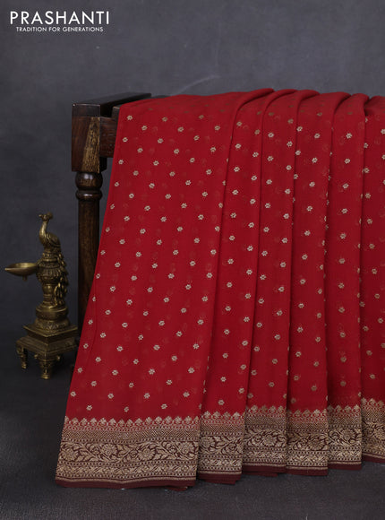 Banarasi georgette saree red and brown with allover thread & zari woven buttas and woven border