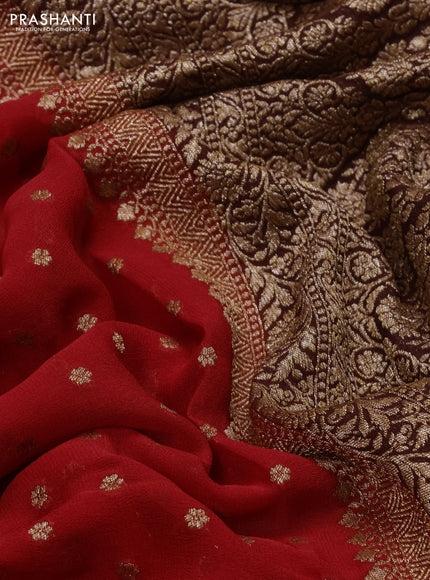 Banarasi georgette saree red and brown with allover thread & zari woven buttas and woven border