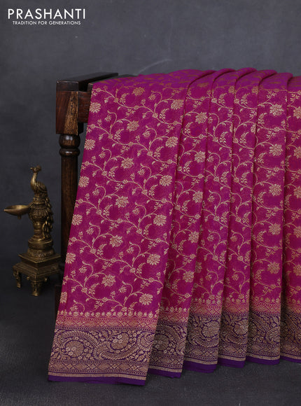 Banarasi georgette saree pink and purple with allover thread & zari weaves and woven border
