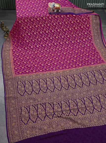 Banarasi georgette saree pink and purple with allover thread & zari weaves and woven border