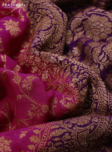 Banarasi georgette saree pink and purple with allover thread & zari weaves and woven border