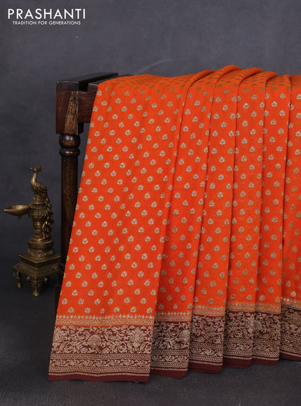 Banarasi georgette saree orange and brown with allover thread & zari woven buttas and woven border