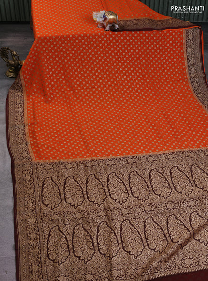 Banarasi georgette saree orange and brown with allover thread & zari woven buttas and woven border