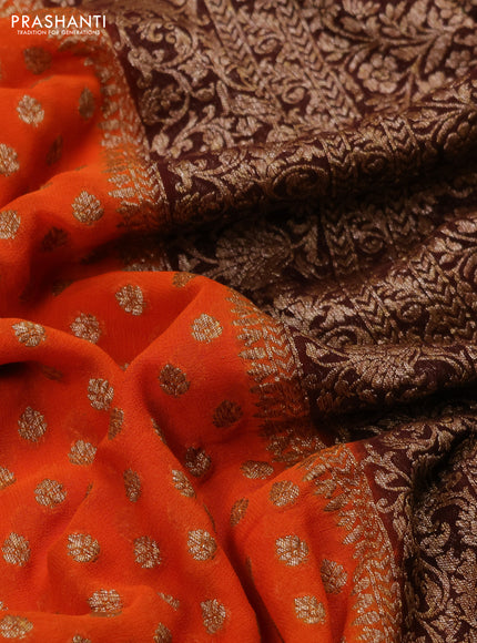 Banarasi georgette saree orange and brown with allover thread & zari woven buttas and woven border