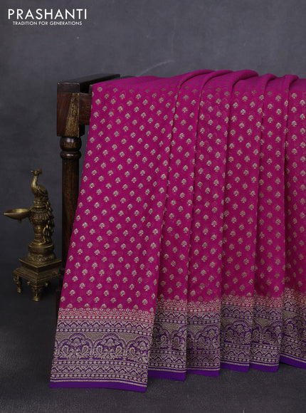 Banarasi georgette saree pink and violet with allover thread & zari woven buttas and woven border