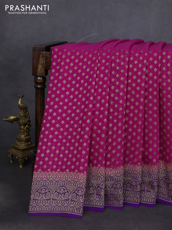 Banarasi georgette saree pink and violet with allover thread & zari woven buttas and woven border