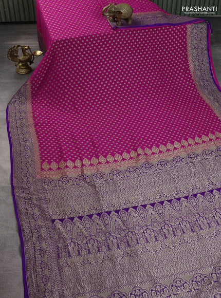 Banarasi georgette saree pink and violet with allover thread & zari woven buttas and woven border