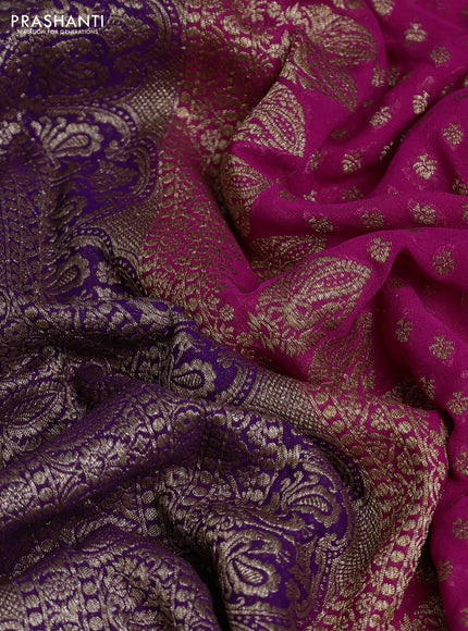 Banarasi georgette saree pink and violet with allover thread & zari woven buttas and woven border