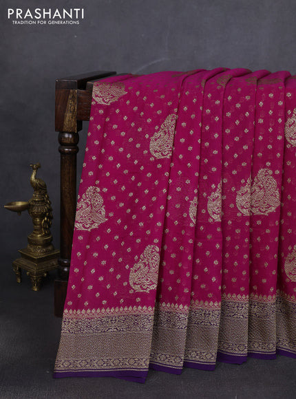 Banarasi georgette saree pink and violet with allover thread & zari woven buttas and woven border