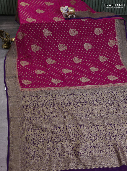 Banarasi georgette saree pink and violet with allover thread & zari woven buttas and woven border