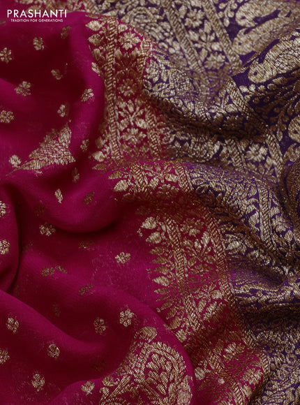 Banarasi georgette saree pink and violet with allover thread & zari woven buttas and woven border