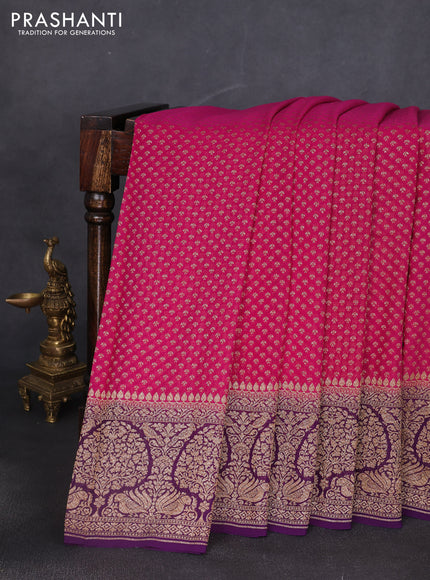 Banarasi georgette saree pink and purple with allover thread & zari woven buttas and long woven border