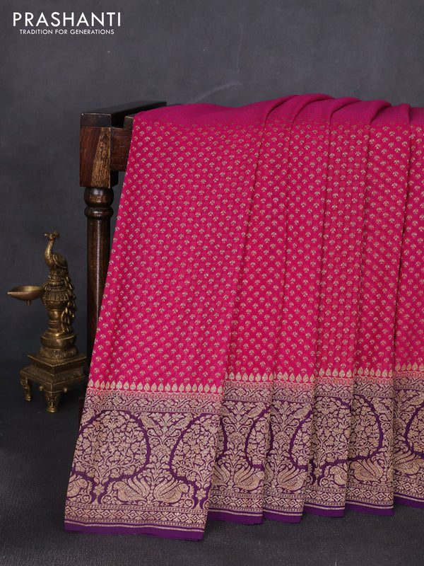 Banarasi georgette saree pink and purple with allover thread & zari woven buttas and long woven border