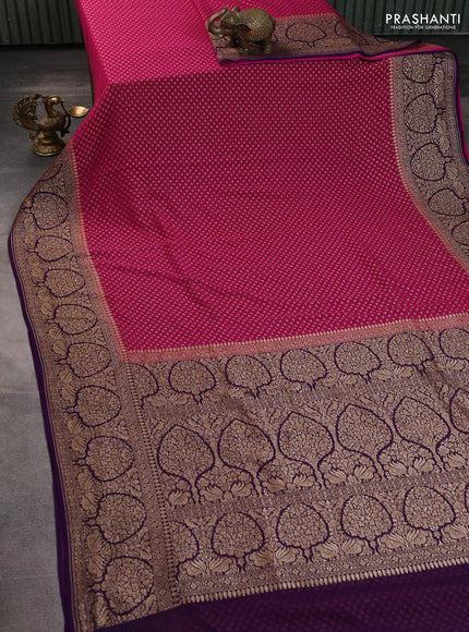 Banarasi georgette saree pink and purple with allover thread & zari woven buttas and long woven border
