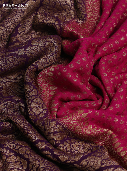 Banarasi georgette saree pink and purple with allover thread & zari woven buttas and long woven border