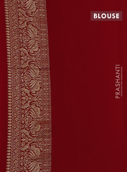 Banarasi georgette saree mango yellow and kumkum red with allover thread & zari woven buttas and woven border