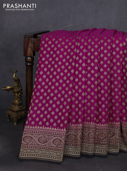 Banarasi georgette saree pink and black with allover thread & zari woven buttas and woven border