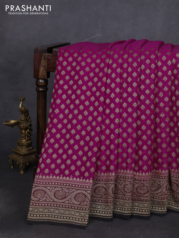 Banarasi georgette saree pink and black with allover thread & zari woven buttas and woven border