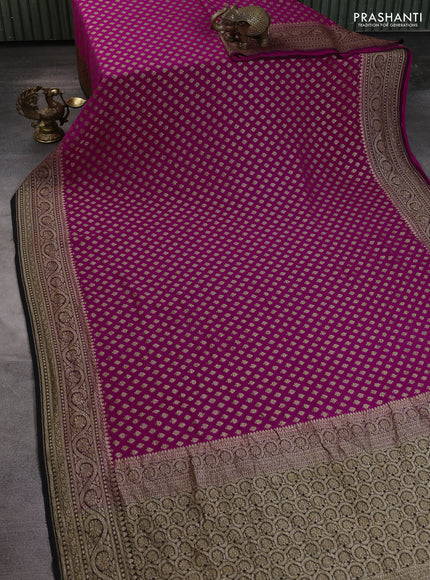 Banarasi georgette saree pink and black with allover thread & zari woven buttas and woven border