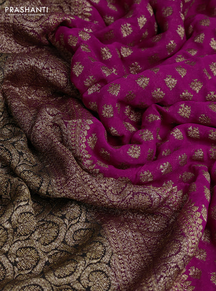 Banarasi georgette saree pink and black with allover thread & zari woven buttas and woven border